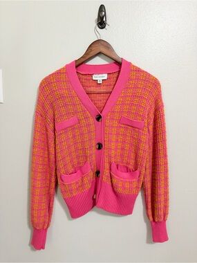 Free Assembly Tweed Cardigan Sweater with Welt Pockets